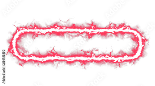Red electric frame with glowing lightning border, isolated on transparent background, sci-fi neon effect for game UI, poster design, and digital media.