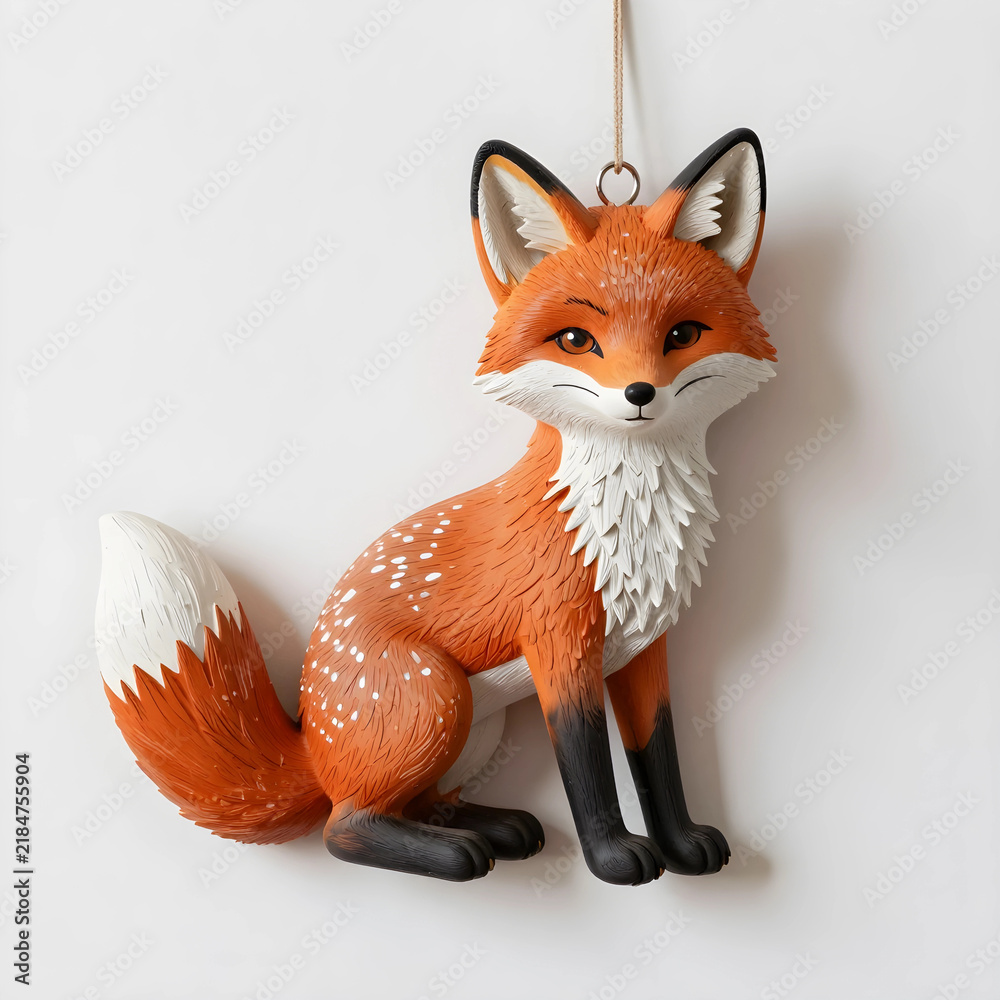 Fototapeta premium Christmas decoration and holiday ornament, cute fox figurine hanging on wall for winter seasonal home decor and festive celebration interior design