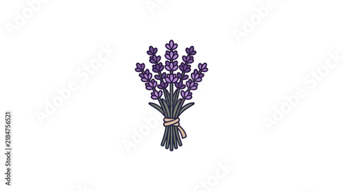 Simple illustrated bunch of purple lavender flowers tied with a ribbon.