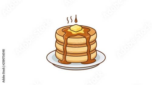 Simple pancake stack with syrup and butter.