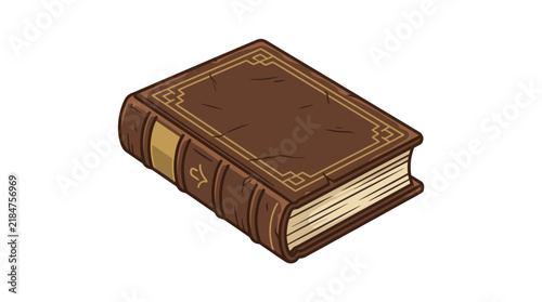 Vintage brown leather-bound book in isometric view.