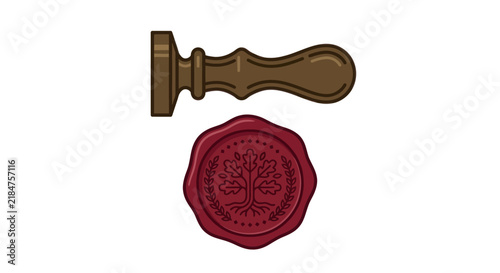 Wood handle stamp with tree wax seal.