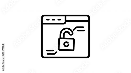 Browser Unlock Security Animated Icon Loop with Alpha Channel for Internet Security Concept