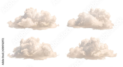Collection of fluffy cumulus clouds isolated on a transparent background