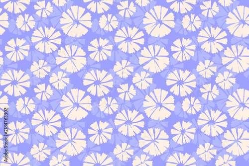 Seamless lavender floral patterns with cream daisy like blossoms and leafy shapes, perfect for textiles, fashion, wallpaper, stationery, packaging, home decor, and fabric printing.