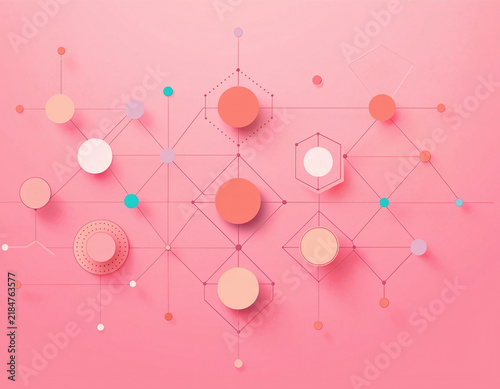 Abstract Geometric Network and Data Connection Pattern on Pink Background
