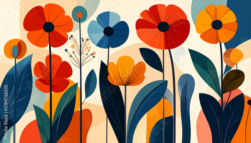 Groovy Floral Collection With Retro Abstract Flowers And Bright Vibrant Stems in Colorful Playful Botanical Design For Creative Projects