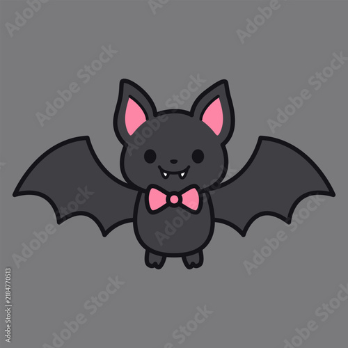 Cute Vampire Bat Wearing Pink Bowtie Vector Illustration Isolated Illustration