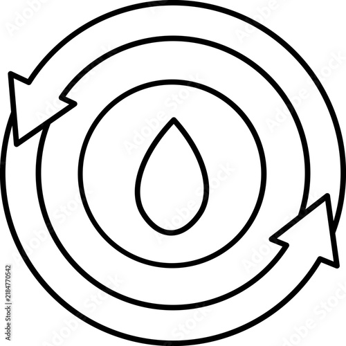 Medical circulatory system icon with a water drop symbol in a circular recycling arrow loop