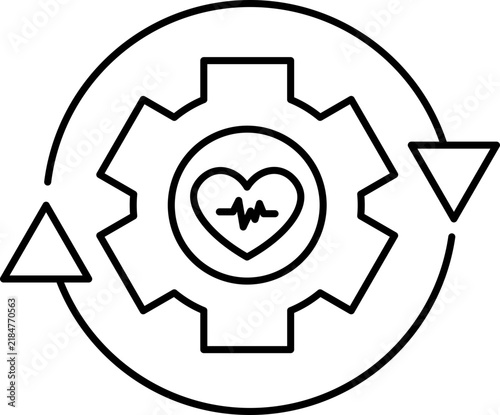 Medical circulatory system icon with heart gear symbol for healthcare and cardiology design