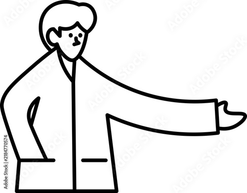 Doctor in lab coat presenting medical circulatory system concept in flat line art style