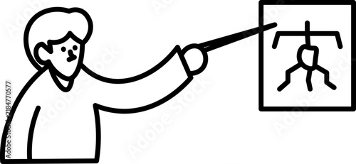 Doctor pointing at medical circulatory system diagram on a presentation board