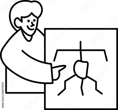 Doctor pointing at medical circulatory system diagram on a presentation board