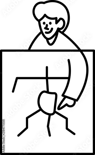 Person pointing at a medical circulatory system diagram in a simple line art style.