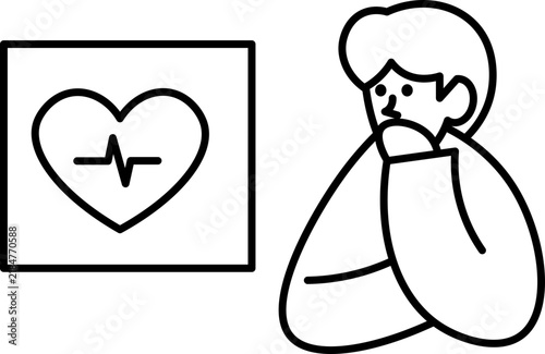 Person thinking about medical circulatory system and heart health icon illustration