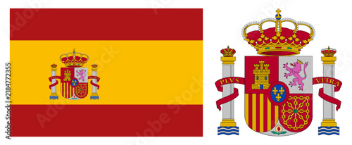 Spain National Flag and Coat of Arms Symbol Set