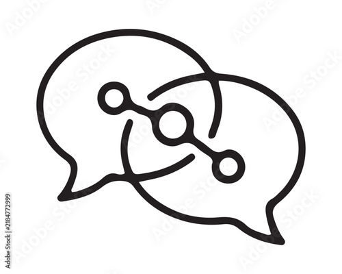 Network connection icon between two speech bubbles with dialogue box network nodes social media communication connection dialogue technology interaction conversation discussion exchange