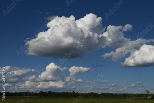 farm sky fluffy clouds puffy blue sky