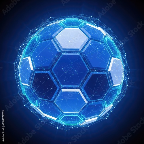 A futuristic glowing blue globe made of geometric facets and light patterns symbolizing digital connectivity and global network systems, virtual, innovation, signal