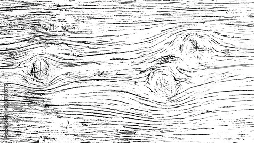 Black and white wood grain texture with prominent knots, horizontal lines and organic patterns