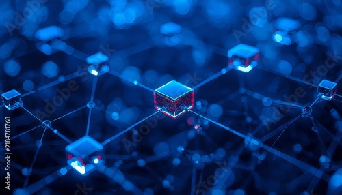 Futuristic Blockchain Network with Glowing Data Nodes