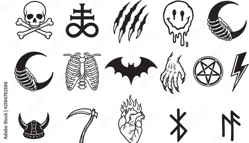 Fototapeta premium Halloween themed silhouettes collection black vector graphics on a white background
