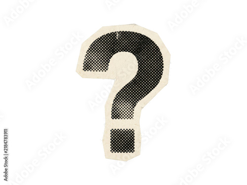Фотография Halftone printed question mark paper cut out symbol isolated on transparent back