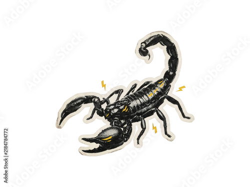 Photography Black scorpion tattoo sticker illustration with yellow lightning bolts on transp