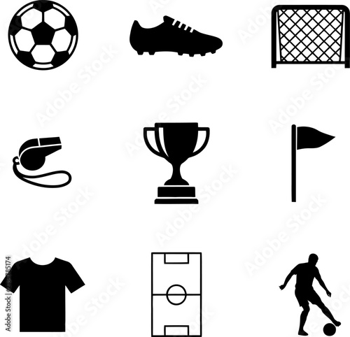 Soccer icons set black silhouettes Design