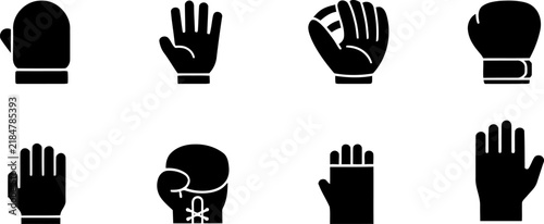 Black silhouettes of various gloves on a white background