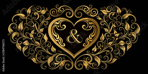 Elegant Gold Floral Heart Design with Ampersand Symbol