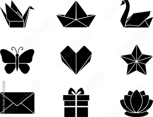 Black silhouettes of origami figures against Vector Design