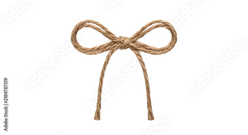 Rustic twine bow knot isolated on a clean white background for decorative purposes
