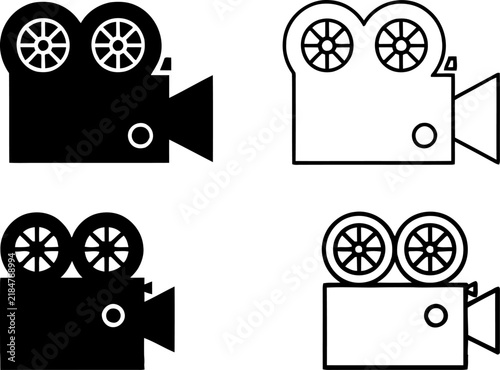 Vintage film camera icons in black and white line art style
