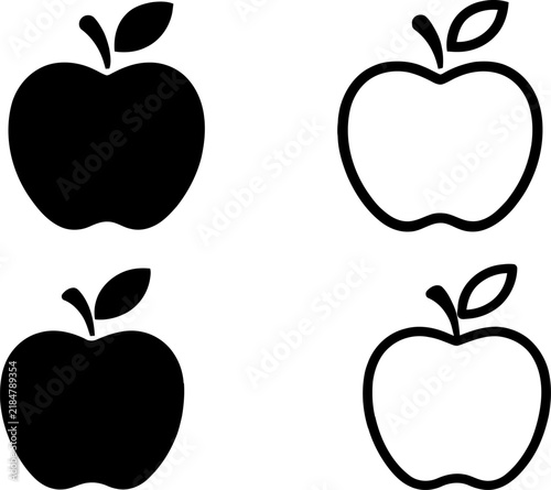 Four apple silhouettes with leaves against Vector Design