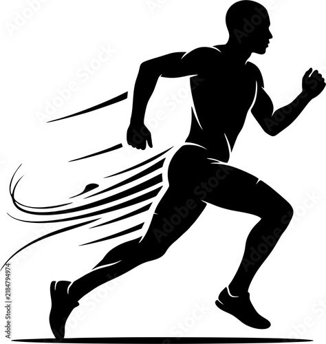 Black silhouette of a running man showing speed and athletic performance.