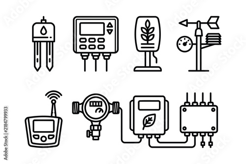 Smart home environmental monitoring system icons set