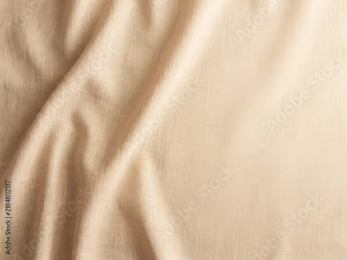 Warm Beige Linen Fabric Texture Background with Blank Space