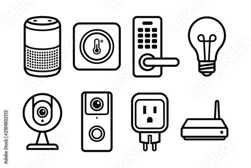 Flat icons set of smart home devices and appliances
