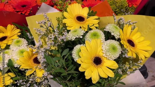 selective focus bright yellow flower bouquet