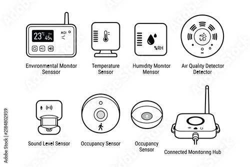 Set of building monitoring sensors icons
