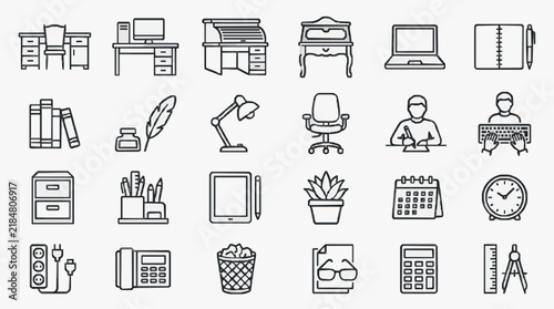 Comprehensive Office Essentials and Workspace Icons Set for Design Projects