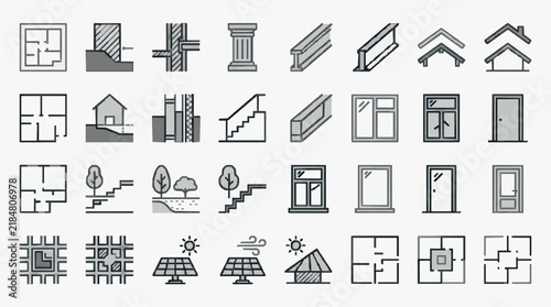 Architectural Elements and Urban Planning Icons Set for Design Projects