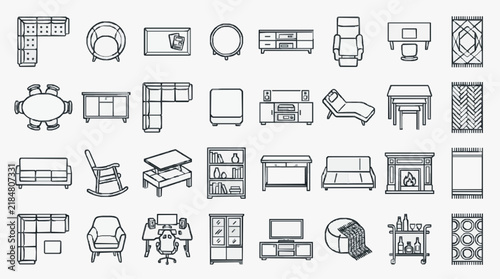 Comprehensive Collection of Minimalist Furniture and Home Decor Line Icons