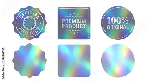Holographic Seal Stickers, Premium Product Badges, 100% Original Labels, Set of 6 Iridescent Graphic Elements for Marketing and Branding