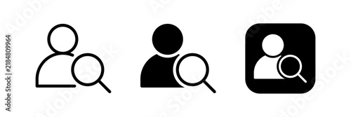 Find user icon set with person and magnifying glass . Talent search user vector icon . ideal for search, HR, recruitment, and hiring UI design in outline, filled, and app icon styles