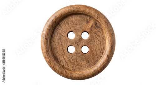 Quadro su tela Rustic wooden button with four holes, showcasing natural grain and texture