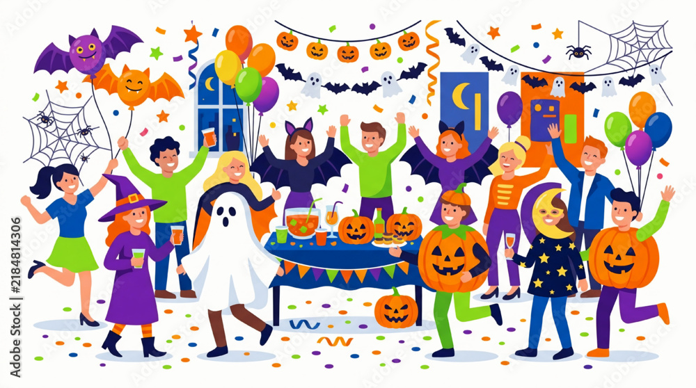 Fototapeta premium Group of children celebrating festive fall party