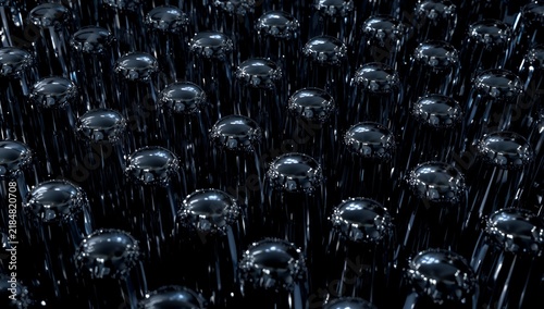 Glossy Dark Spheres Reflective Grid Field