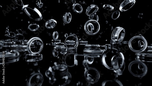 Shiny Metallic Rings Floating in Dark Space
